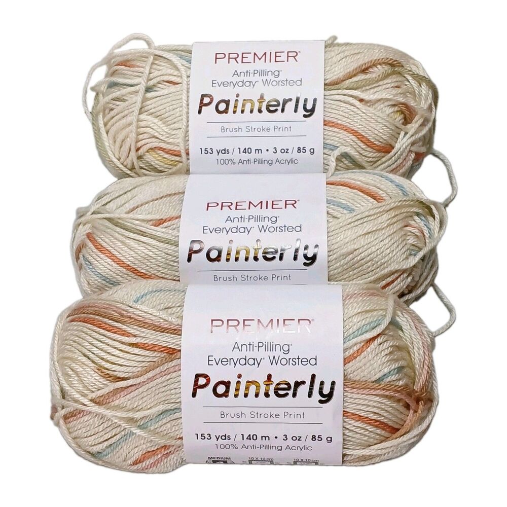 Painterly Anti-Pilling Acrylic Yarn, Lot of 3 Skeins Each 3oz & 153 Yds, New
